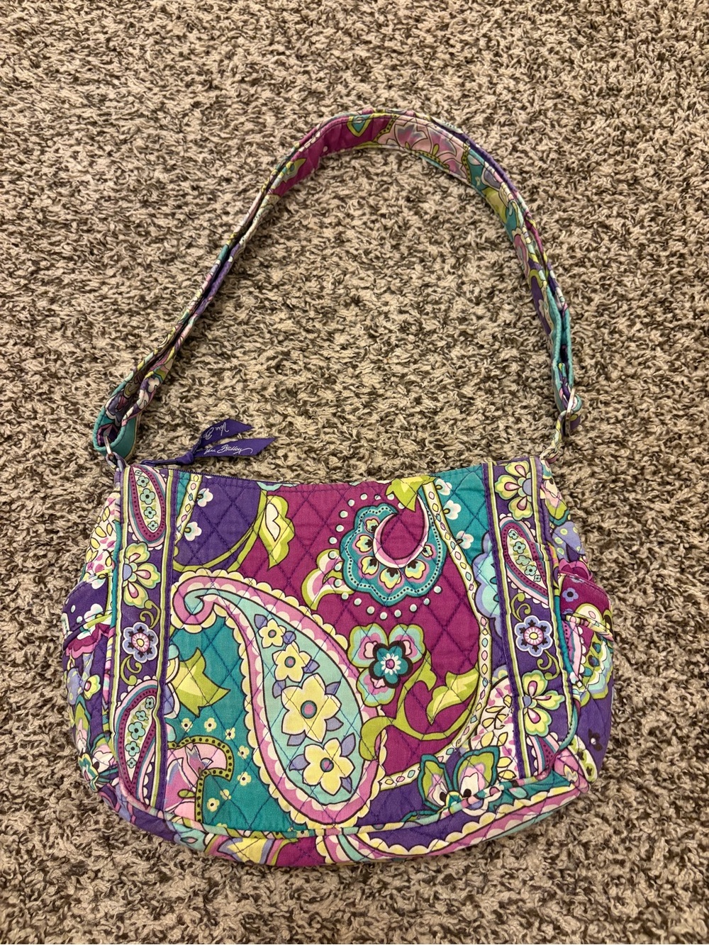 Retired Vera Bradley Quilted Paisley Shoulder Bag in Purple, Teal & Lime